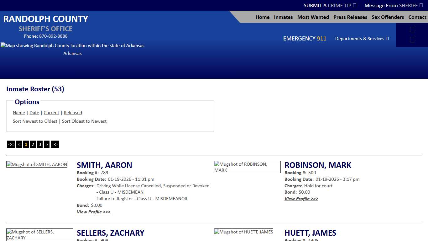 Inmate Roster - Current Inmates Booking Date Descending - Randolph County Sheriff AR